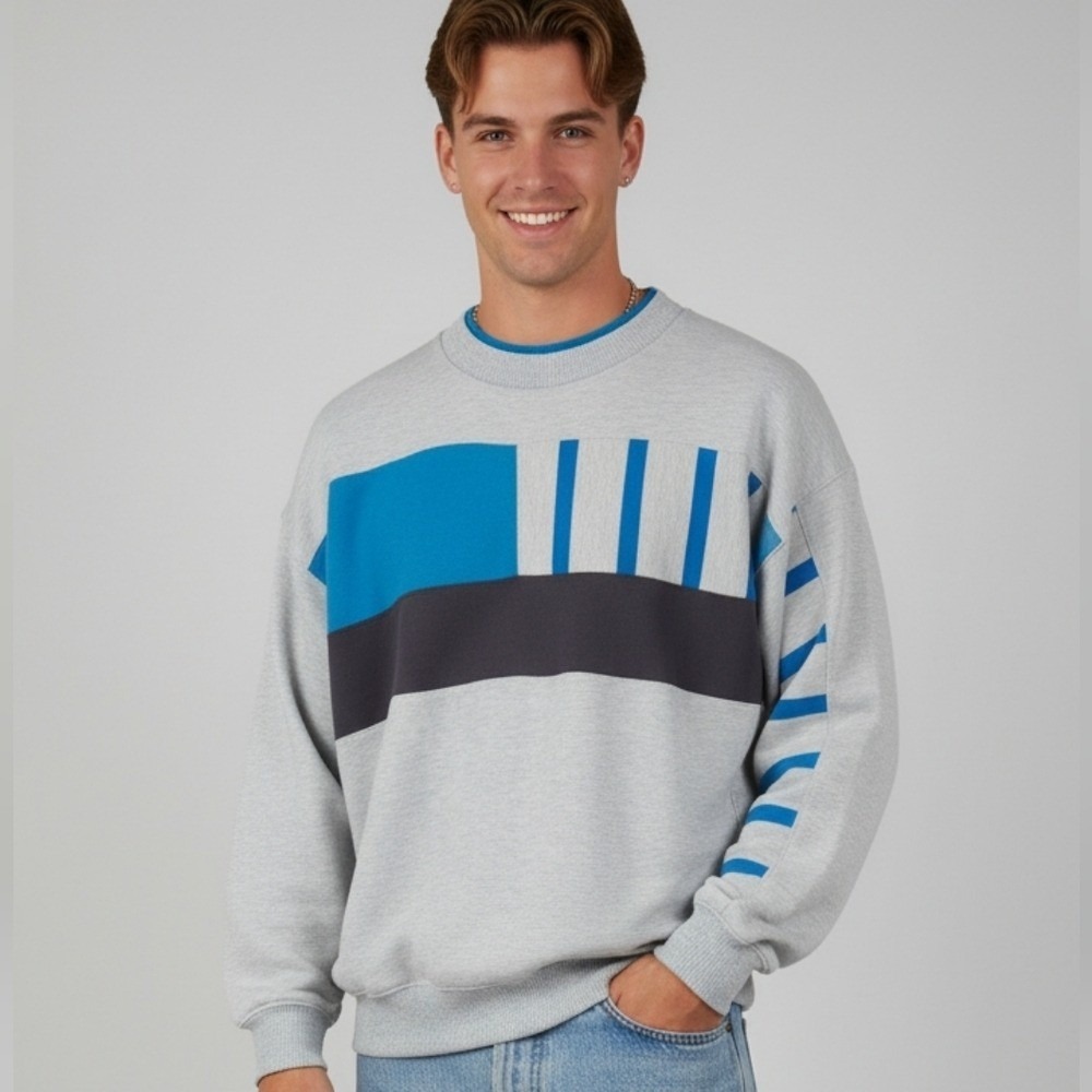 Vintage 90s Claybrooke Sport‎ Gray and Blue Color Block Sweatshirt Dadcore Large